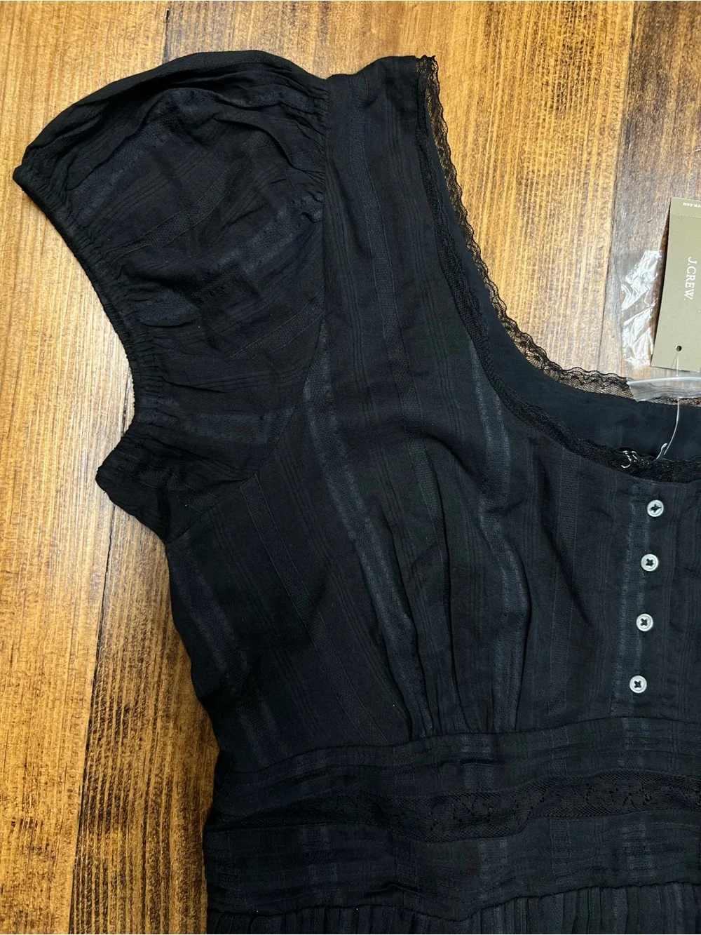 J. Crew Lace-trim pintuck midi dress in cotton dobby in Black Size 12 NWT